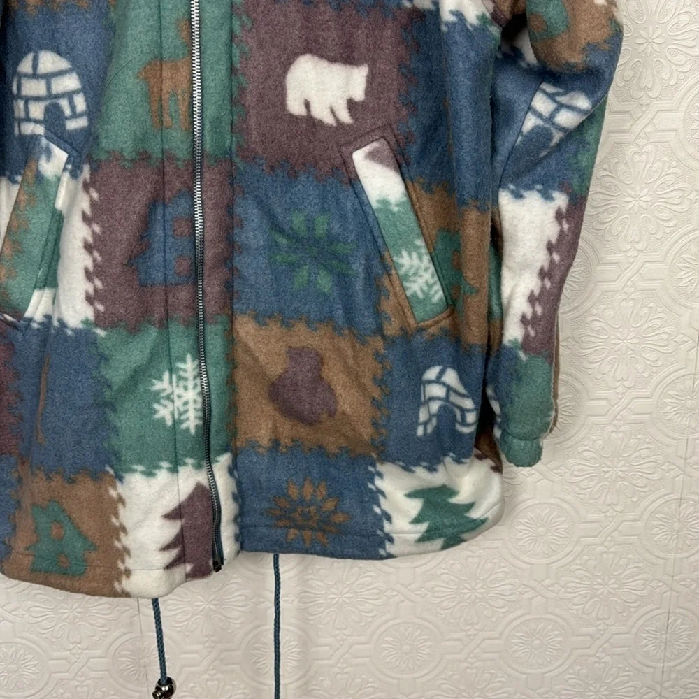 Vintage Camp Shacket Jacket Zip Up Fleece Chore Barn Cabin Bears Forrest Novelty - Picture 6 of 9